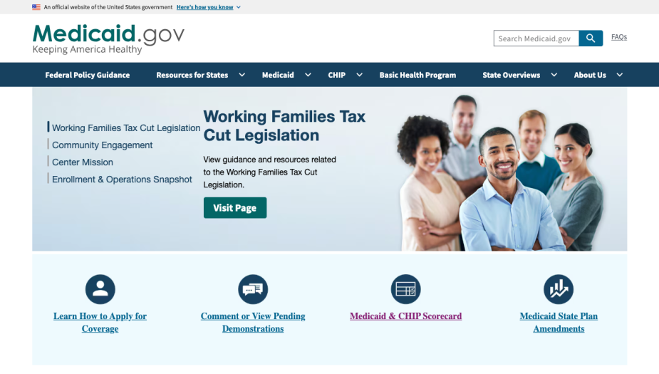 screenshot of homepage for medicaid.org